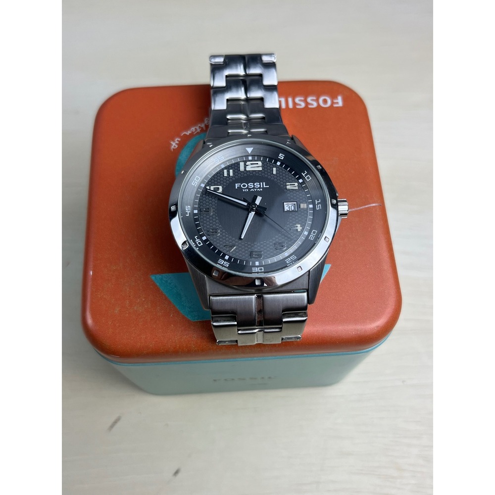 Fossil AM-4158 Mens Watch Gunmetal Stainless Steel "Not working" Dial 10 ATM